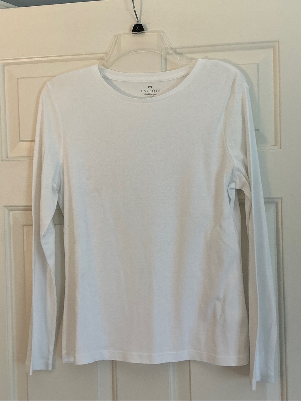 Talbots White Long Sleeve 100% Pima Cotton Crew Tee size Large Petite